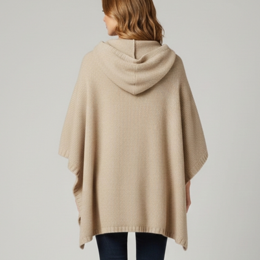 Martha Stewart Women's Tan Hooded Cashmere Sweater Poncho L/XL NWT - Picture 2 of 2